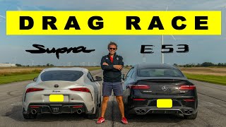 2022 Mercedes E53 AMG Coupe vs 2021 Toyota Supra GR close but no that close Drag and Roll Race [upl. by Jannery]