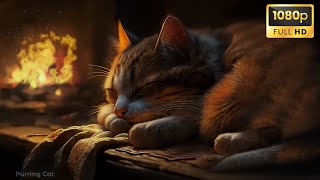 Relax with Purring Cat and Crackling Fireplace🔥Sleep in Cozy Winter Ambience Deep Sleep in 24 Hours [upl. by Nnaerb973]