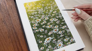 Daisy Field Painting Tutorial  STEP BY STEP Gouache Landscape [upl. by Tevlev]