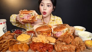 SUBKFC 햄버거 치킨 먹방🍔 커넬골드문버거 고스트헌터박스 닭껍질튀김 치즈스틱 너겟 에그타르트까지 리얼사운드 KFC Burgers Chicken Mukbang ASMR [upl. by Anwahs]