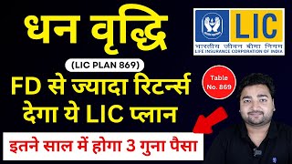 LIC Dhan Vriddhi Plan 869  LIC धन वृद्धि प्लान 869 details in Hindi  LIC one time investment plan [upl. by Aicul]