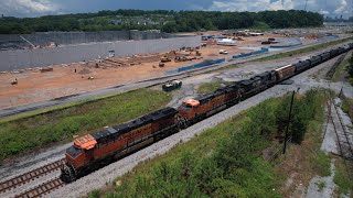 Pacing a CSX Ethanol Train with BNSF and NS Power at Howell Wye and Tilford under Clouds and Sun [upl. by Silvain]