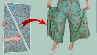 Very Easy how to Cutting and Trousers Stitching  Palazzo Skirt Pants Tutorial with Cutout Detail [upl. by Liahus951]