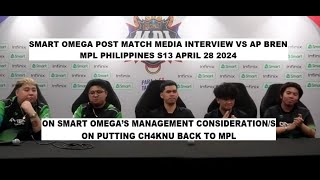 Smart Omega Post Match Interview vs AP Bren  MPL Philippines S13 April 28 2024 [upl. by Elleinahc635]