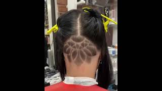 Shaving of nape to create short bob with ornaments [upl. by Namaj229]