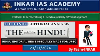 Democratising AI needs different approach 23 11 2024 The Hindu Todays News Analysis UPSC CA [upl. by Ididn]