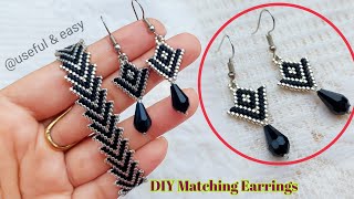 CUTE EARRINGS MAKING AT HOMEBEADED EARRINGS WITH BRICK STITCH Useful amp Easy [upl. by Harvie]