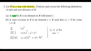 Definitions of Units and Zero Divisors Superquiz 3 Problem 3 [upl. by Jelene]