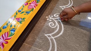 Easy border rangoli designs for festivals  Friday kolam  Sravanamasam muggulu  Lotus rangoli [upl. by Oxley]