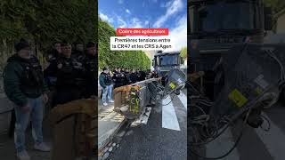 Manifestation dagriculteurs français sur Agen 🇨🇵🧑‍🌾 tension avec CRS france police agriculteur [upl. by Aurea]