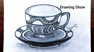 Cup Plate Drawing Easy  How To Draw Cup Plate Step by step [upl. by Sarilda]