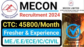 MECON Recruitment 2024  ₹45000 Month  Direct Interview  Freshers Eligible  Junior Engineer job [upl. by Osyth276]