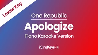 Apologize  One Republic  Piano Karaoke Instrumental  Lower Key [upl. by Aicila810]