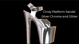 Cindy Tall Platform Shoes in Silver Chrome on Turntable  3D Printed Shoes Before and After Painting [upl. by Dnalro]