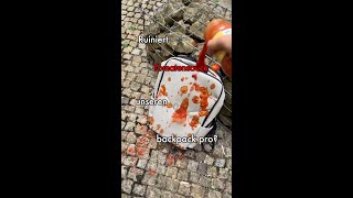 Tomatensauce vs Backpack Pro 🥫😳 fyp fürdich onemate backpack [upl. by Rahal]