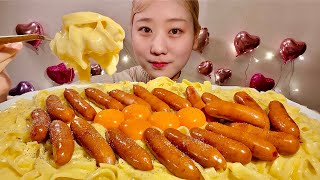 ASMR Carbonara with Sausage【Mukbang Eating Sounds】【English subtitles】 [upl. by Warde]