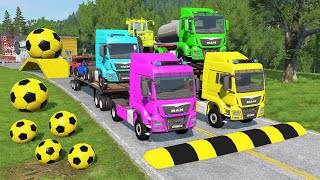 Double Flatbed Trailer Truck vs Speedbumps Train vs Cars  Tractor vs Train BeamngDrive 0106 [upl. by Bradwell453]