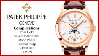 ▶ Patek Philippe Complications Calendar Moon Phase Rose Gold Silver Opaline Dial 5396R011  REVIEW [upl. by Lune]