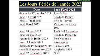 jour fériés 2023 jour fériés 2023 paris jour fériés jour fériés 2023 calendrier [upl. by Cralg]