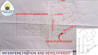 INTERPRETATION Interpenetration curve of intersection between two SQUARE PRISM and DEVELOPMENT [upl. by Julide]