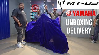 Unboxing of Yamaha R3 MT03 amp Delivery of 1st MT03 in AP Telangana [upl. by Nikolos563]