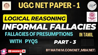 INFORMAL FALLACIES PART  3 Logical Reasoning  UGC NET PAPER 1 tamil ugcnet ugcnetpaper1ugc [upl. by Monteria]