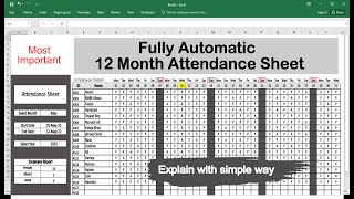 Fully Automatic Attendance Sheet in Excel [upl. by Pate]