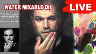 Live WATER MIXABLE Oil painting  Matt Damon [upl. by Esinrahs]