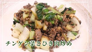 【チンゲン菜の簡単レシピ】ひき肉を使って炒めるだけ！調味料３つで美味しい♪すぐにできるおかずです♪ [upl. by Burrton]