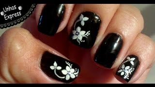 Unhas Express Decoração Simples em Preto e Branco Manual Bela e Simples Nail Art [upl. by Akital865]