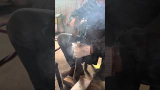 Handforged butcher knife wooden handle installation process [upl. by Larkin266]