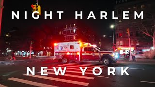 4K Exploring Harlem at Night New York Walking Tour [upl. by Isdnyl379]