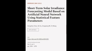 ShortTerm Solar Irradiance Forecasting Model Based on Artificial Neural Network Usin  RTCLTV [upl. by Malissa]