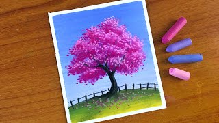 Oil Pastel Cherry blossom Painting for beginners  Oil Pastel Drawing [upl. by Adena86]