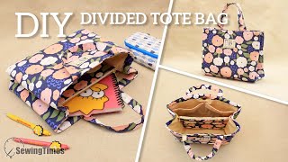 DIY Divided Tote Bag  Sewing tip to divide the inside of the bag with a zipper pocket sewingtimes [upl. by Alegnaed]