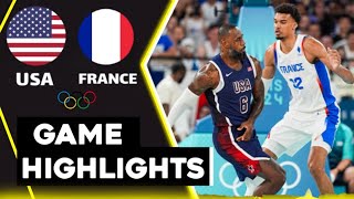 USA vs France Mens Basketball  Live Highlights  2024 Olympics 1082024 [upl. by Conn79]