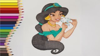 💙❤️💛 Desenez printese Disney  JASMINE  Desenam si Coloram Desene Animate [upl. by Marrilee]