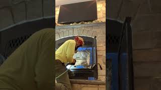 🔥How to Sweep a Chimney Part 2 chimneycleaning firewood woodstove chimneysweep brush fireplace [upl. by Ron]