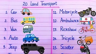 20 Land Transport Names l Transport Names l Land Transport l Means of Transport l Name of Transport [upl. by Kurland]