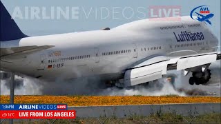 Lufthansa Boeing 7478is Dramatic Touch and Go at LAX  Airline Videos Live Capture [upl. by Nickola]