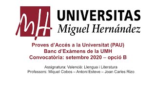 Valencià Llengua i Literatura Setembre de 2020  Opció B [upl. by Yddur]