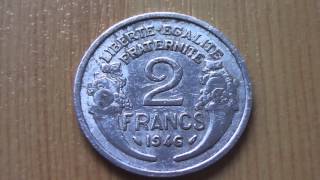 Old 2 Francs coin 1946  Liberte Egalite Fraternite [upl. by Ahsilyt]