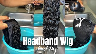 How To Wash Your Headband Wig︱Affordable Amazon Jerry Curl Texture Wig [upl. by Anerbas]