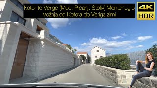 Kotor to Verige Muo Prčanj Stoliv Montenegro Crna Gora 2023  Vožnja od Kotora do Veriga zimi [upl. by Direj]