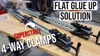 4way Clamps For Woodworking  Get Flat Panel Glue Ups Using Superstrut [upl. by Ycnahc]