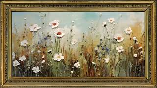 Art Screensaver for TV  Framed White Flowers Impasto Oil Painting [upl. by Ettesus]