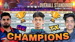 🏆 BGIS Winner  BGIS Points Table  Overall Standings  TX GE Soul  BGMI Tournament [upl. by Orlena]