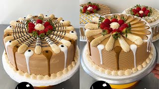 3 tutoriales para decorar tortas con crema moca  tortas con chocolate en crema [upl. by Hurlow690]