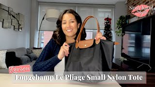 Review Longchamp Le Pliage Small Nylon Tote  How It Looks  What Fits Inside  Try On [upl. by Kobylak]