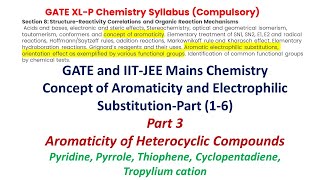 Aromatic Compound Hindi Part 3 Aromaticity of heterocyclic compounds pyridine pyrrole thiophene [upl. by Wing169]